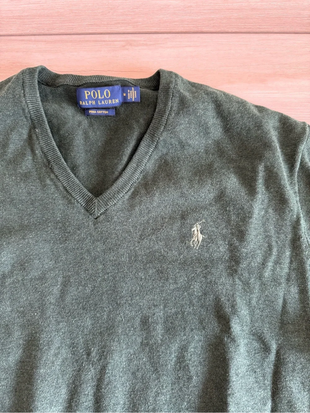 Polo by Ralph Lauren Pima Cotton V-Neck Sweater Green Medium NWOT